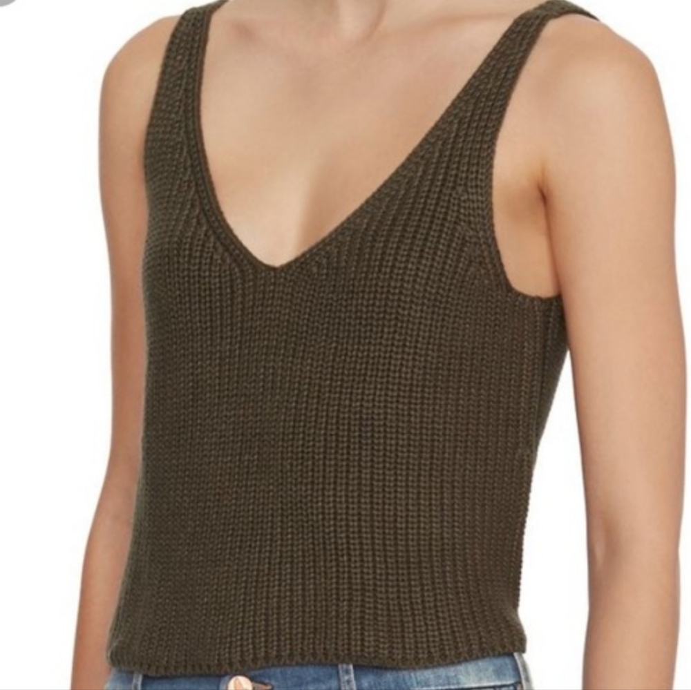 Sportsgirl Ribbed Knit Crop Tank Top - Olive Green - XS Australian